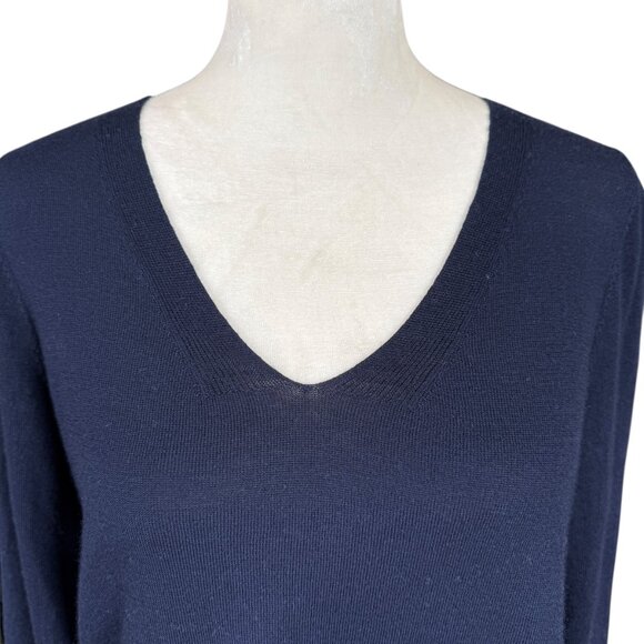 Talbots Petites XP dark blue long sleeve v-neck pullover stretchy wool sweater - Picture 6 of 8